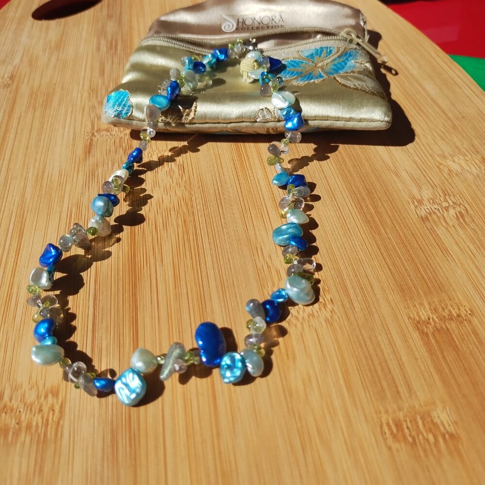 Honora Blue Keshi Freshwater and Fluorite stone necklace 925 Sterling Silver - Picture 5 of 6